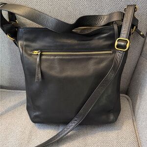 Black Leather Crossbody/shoulder Bag with Gold Hardware